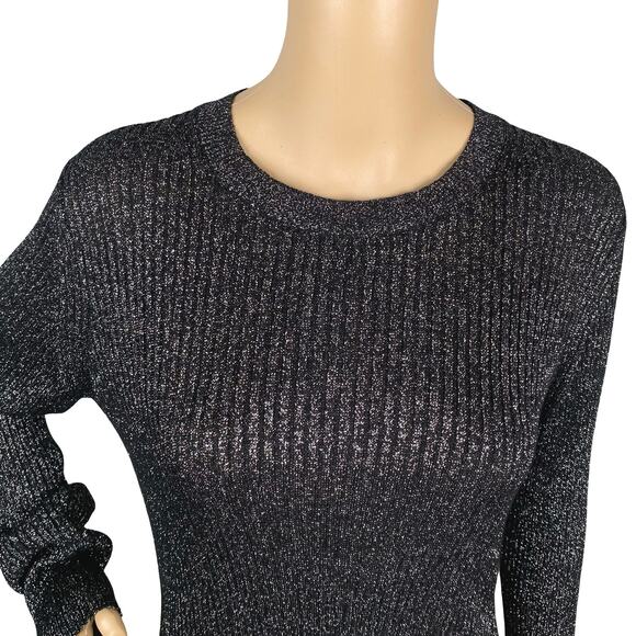Proenza Schouler White Label $1095 Black Silver Metallic Ribbed Sweater SZ L - Picture 6 of 13
